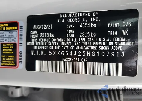 2022 Kia K5 Gt Line z USA, uszkodzony, nr VIN 5XXG64J25NG107913